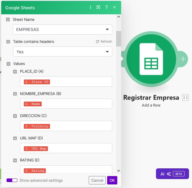 ESCENARIO MAKE - Extraer Empresas Google Maps por Nichos